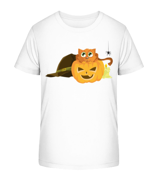 Halloween Pumpkin Cat - Camiseta ecológica para niños Stanley Stella - Blanco - delante