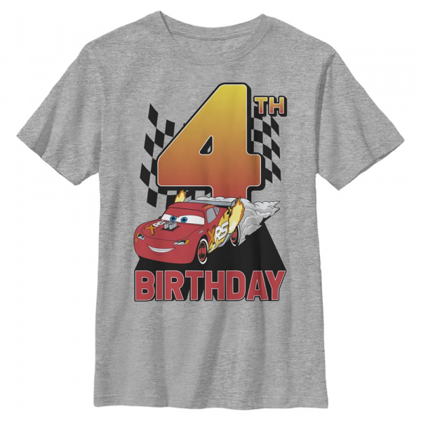 Pixar - Cars - Lightning McQueen Lightning Birthday 4 - Cumpleaños - Niños Camiseta - Gris moteado - delante