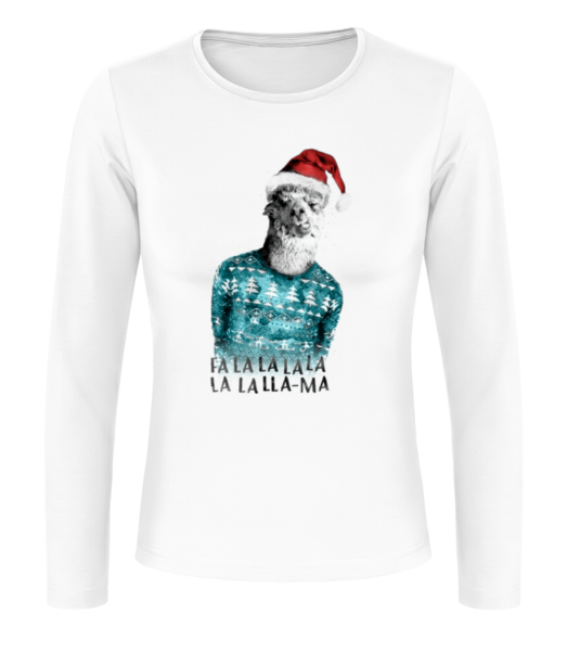 Christmas Lama - Camiseta de manga larga para mujer - Blanco - delante