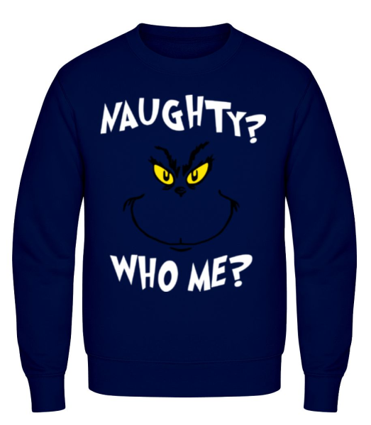 Naughty Who Me? - Men's Sweatshirt - Navy - imagedescription.FrontImage