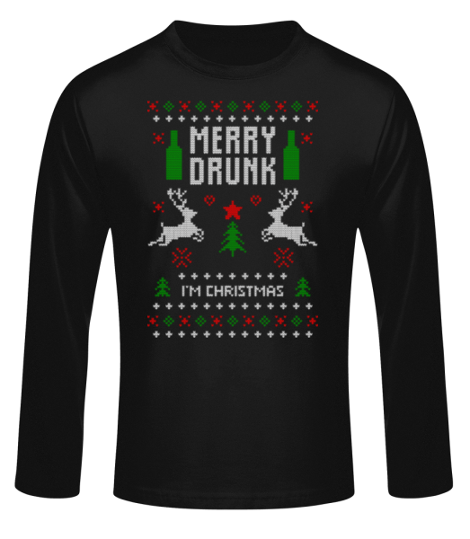 Merry Drunk I Am  Christmas - Camiseta básica de manga larga para hombre - Negro - delante