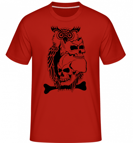 Eulen Totenköpfe Tattoo - Shirtinator Männer T-Shirt - Rot - Vorn